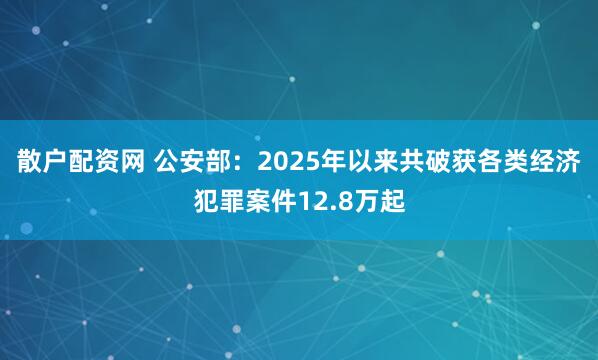 散户配资网 公安部：2025年以来共破获各类经济犯罪案件12.8万起